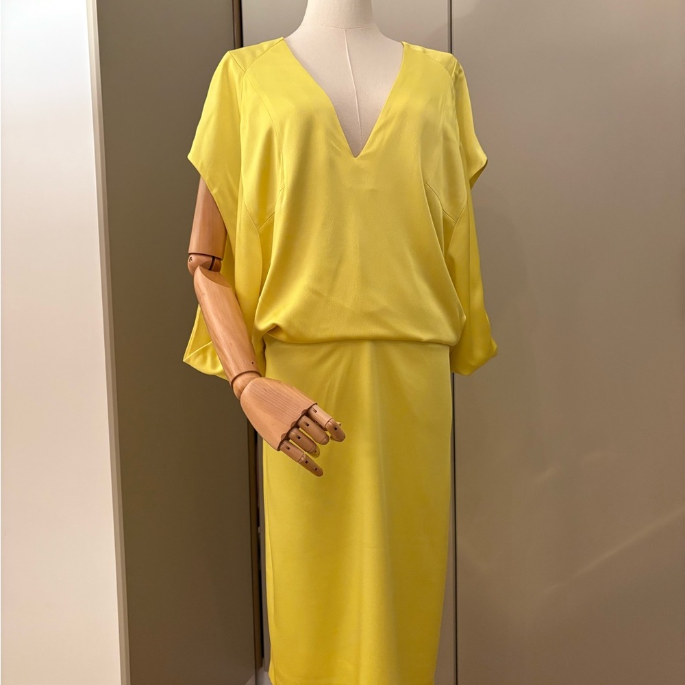 Tom Ford Yellow Sheath Midi Dress with Dolman Sleeves